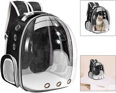Рюкзак-переноска для кота MagiDeal Premium, велика прозора сумка для тварин, портативна, з вентиляцією, для котів та маленьких собак, водонепроникний, чорний