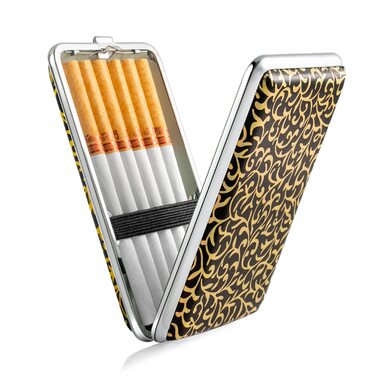 Чохол для сигарет з екошкіри для жінок та чоловіків, металевий, червоний, на 12 сигарет, slim-дизайн (золотий)