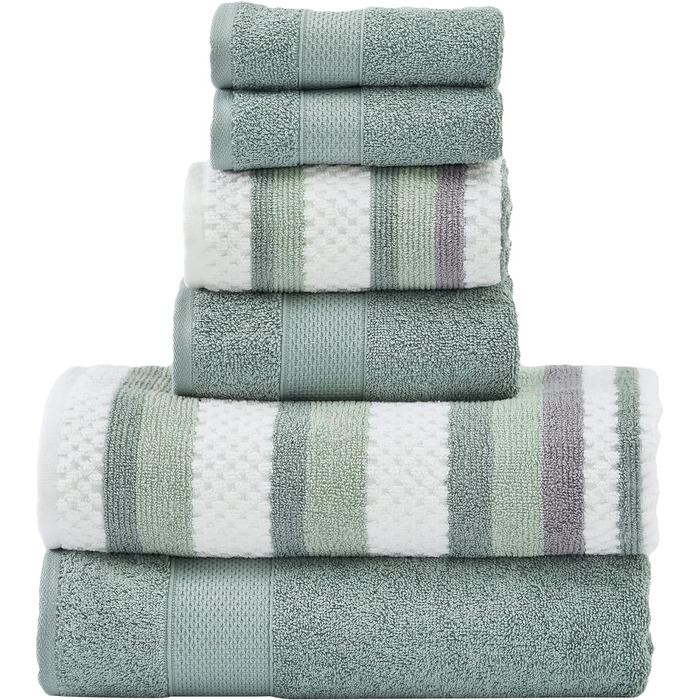 Modern Threads Pax 6-Piece Reversible Dyed Jacquard Towel Set – Bath Towels, Hand Towels, and Washcloths – Super Absorbent and Quick Drying – 100% Combed Cotton, Ivy
