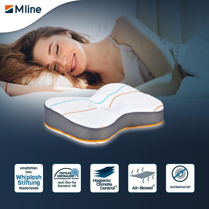 M LINE Athletic Pillow - Orthopedic Pillow - Side Sleeper Pillow - Ergonomic Head Pillow - Pillow for Neck Pain - Butterfly Pillow with Optimal Ventilation - 50 x 35 x 12 cm