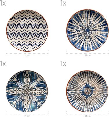 MÄSER 934017 Iberico Blue 12-piece tableware set for 4 people in Moorish style, plate set with various vintage patterns in white and blue, stoneware