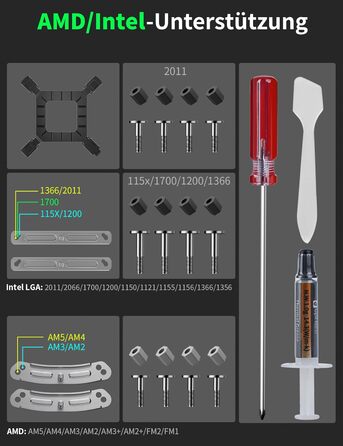 upHere Охолоджувач процесора up2KC8 з RGB підсвічуванням, подвійна вежа, 8 теплових трубок, 120мм вентилятор, сумісний з AMD AM4/AM5 та Intel 2011/2066