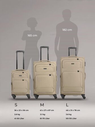 Набір валізак Smartbox (3 шт.) для жінок та чоловіків | Легкі та міцні валізи-ролери, якісний softcase, 4 колеса та кодовий замок | Розширювані | Бежевий колір
