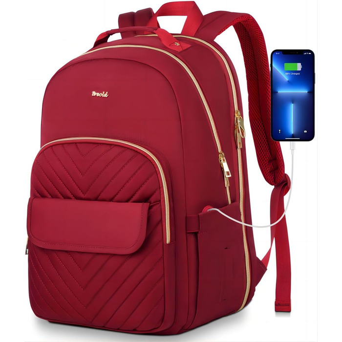 Жіночий рюкзак для ноутбука 17.3 дюйма, шкільний рюкзак для дівчат-підлітків, для навчання, роботи та офісу, для студентів та вчителів, колір: винний