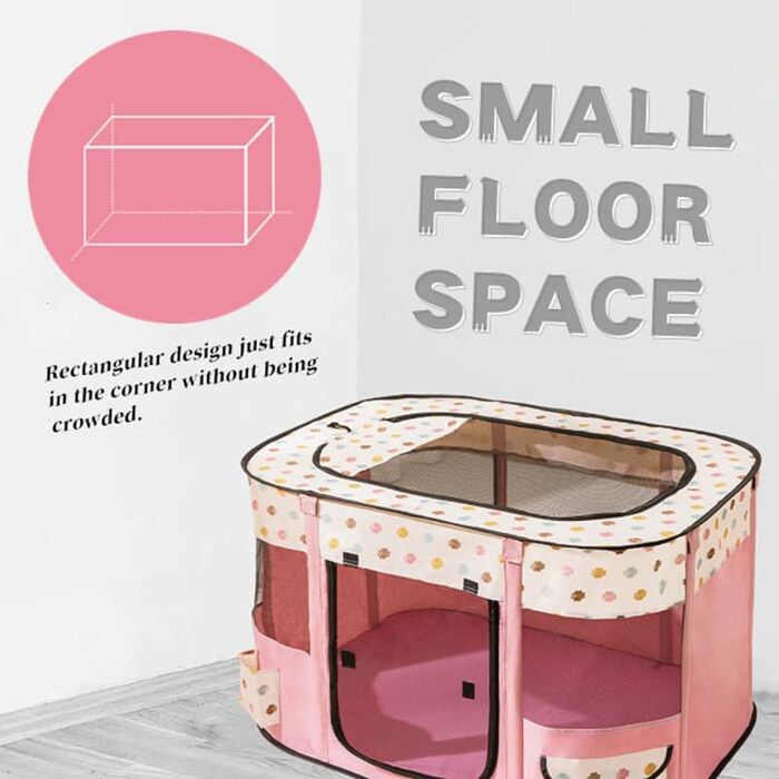 Переносний вольєр для собак та котів 90x70x60 см, рожевий. Зручний вольєр-загон для тварин, переносна клітка для собак та кошенят.