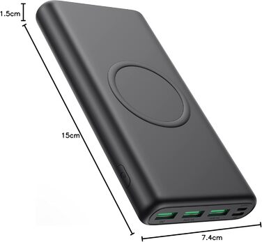 Портативний зарядний пристрій Powerbank 26800mAh з бездротовою зарядкою 25W PD3.0+QC4.0, 15W, 4 виходи USB-C, LCD дисплей, чорний (Q5)