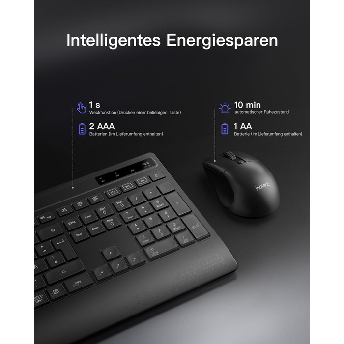 Inateck Бездротовий Комплект Клавіатури та Миші з Підсвічуванням, QWERTZ, з Підтримкою Bluetooth, з Підкладкою під Руку, для Mac, Windows, Laptop, PC, Smart TV, KB06006
