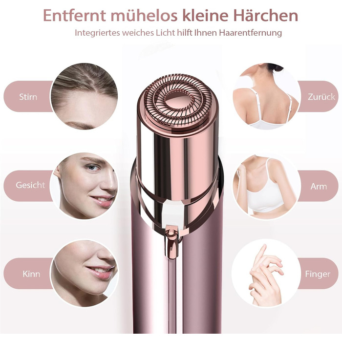 Епілятор для обличчя Rosenblüte для жінок, безболісний, акумуляторний, з 2 змінними головками