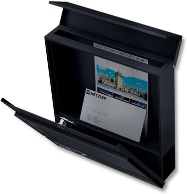 Поштова скринька Metzler Cube антрацит RAL 7016 з лазерним гравіюванням номеру будинку та імені - настінна, з відділенням для газет, вікном. Розмір: 37x37x10.5 см