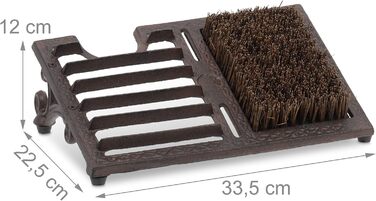 Relaxdays Shoe Scraper, made of cast iron, large brush, boot butler, antique design, outdoor area, shoe cleaner, brown, 12 x 33.5 x 22.5 cm