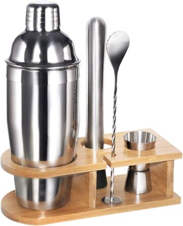 Набір шейкер для коктейлів, 5 предметів, 750 мл, нержавіюча сталь, професійний барменський набір, комплект для приготування Мартіні, барний інструмент для дому, з книгою рецептів (сріблястий)