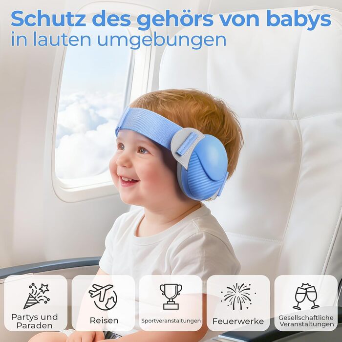 Навушники для захисту слуху для малюків 0-48 місяців (блакитні) - сертифіковані CE та ANSI