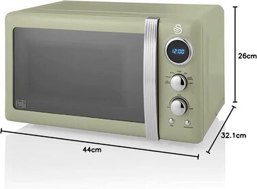 Мікрохвильова піч Swan Retro SM22030GNEU 20L, зелена, 800W, вінтажний дизайн