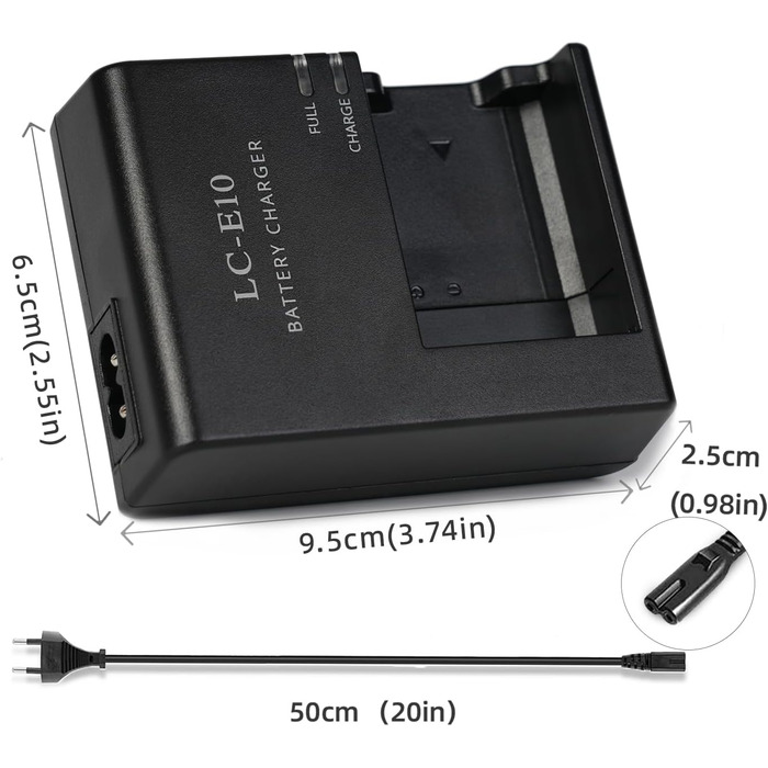 Зарядний пристрій для акумулятора Canon LP-E10/LC-E10C/LC-E10/LC-E10E (сумісний з EOS Rebel T7, T6, T5, T3, T100, EOS 4000d, 3000d, 2000d, 1500d, 1300d, 1200d, 1100d, 1100dkiss)