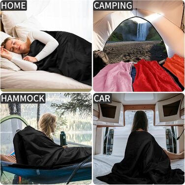 Легкий літній спальний мішок для кемпінгу та відпочинку на природі - для дорослих, туризму та відпочинку в приміщенні (зелений/чорний)
