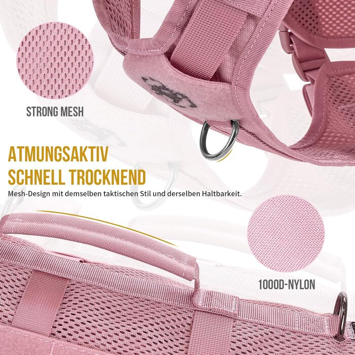 Нагрудник для собак OneTigris AIRE MESH, тактичний, великий, анти-тяга, з 2 ручками, регульований, дихаючий, зелений (рожевий, M)