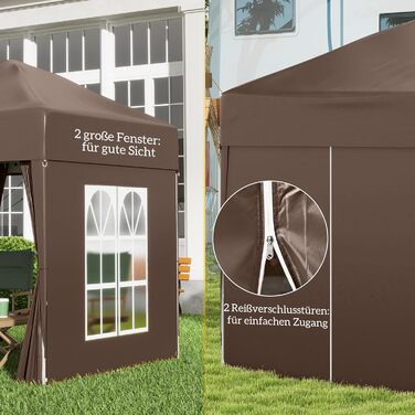 Outsunny 2x2m (6.5 x 6.5ft) Waterproof Gazebo, Pop-up Folding Canopy with 4 Side Walls, Drain Holes, Windows, Foldable Party Tent, UV 30+, Garden Tent with Carry Bag, Garden Gazebo for Patio, White (Brown)