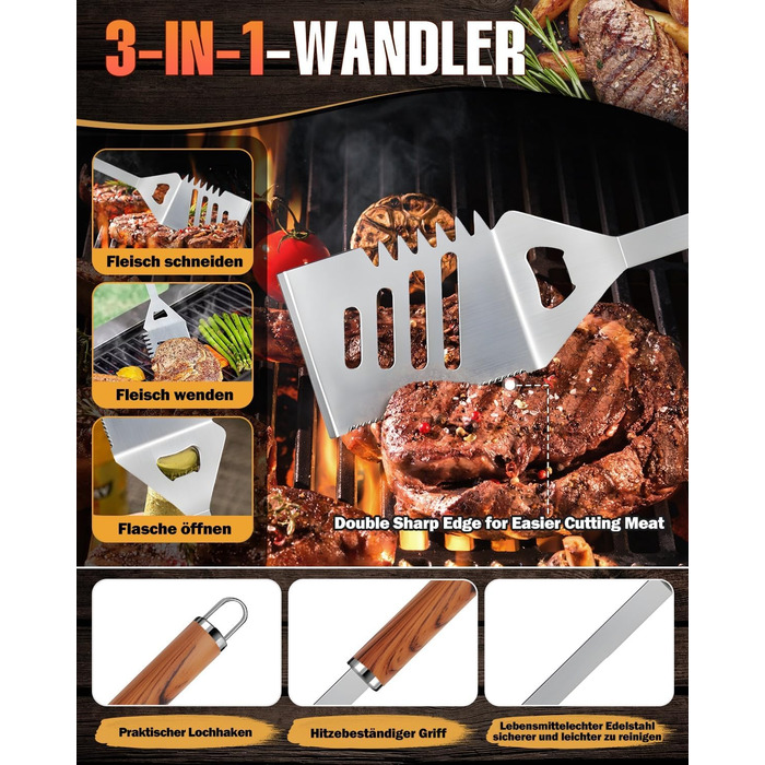 Набір гриль-посуду, 6 предметів, нержавіюча сталь, з сумкою. Професійний набір для гриля, барбекю, кемпінгу