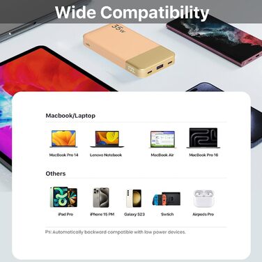 Power Bank NOBIS 35W 10000mAh з цифровим дисплеєм, USB-C, PD, QC, для смартфонів, планшетів, камер (Оранжевий)