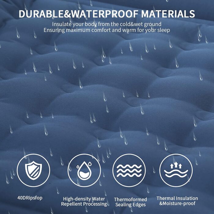 Douthfolle 12cm Camping Sleeping Pad - Inflatable Sleeping Mat with Foot Pump - Waterproof & Super King Size for Hiking, Outdoor, Camping, Tent & Travel