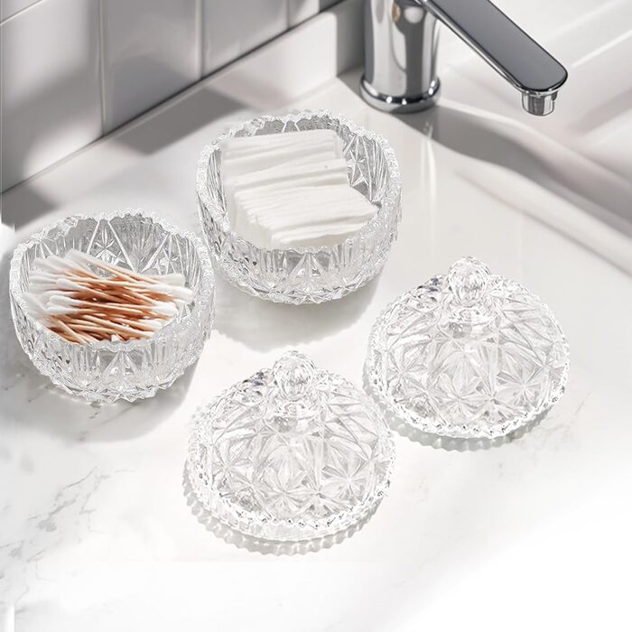 Контейнер для ватних паличок та дисків 2 шт. Прозорий скляний органайзер для ванної кімнати та туалетного столика