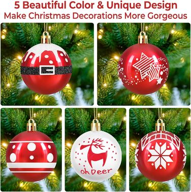 Набір прикрас на ялинку: 30 пластикових кулі діаметром 6 см (червоні та білі)