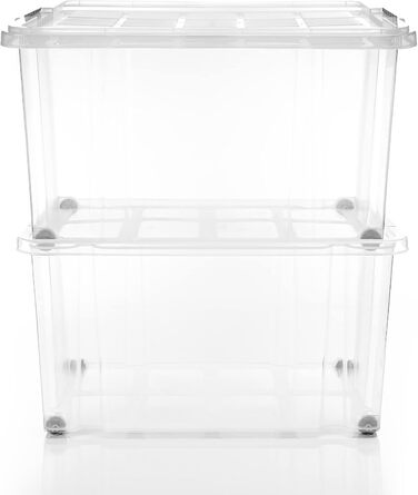 BigDean 4-Piece 60L Storage Boxes with Lid Large Steel - Stackable, Robust Box, BPA-Free - Rollable Storage Box with Secure Click Closures - Made in Germany (White)
