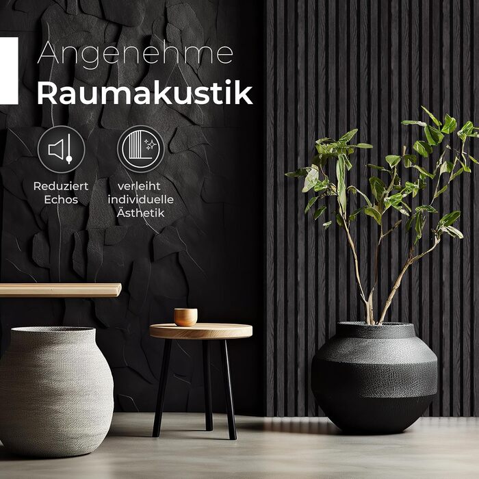 Акустичні стінові панелі з натурального дерева горіх та чорного фетру, 120x60 см, набір 2 шт. — 3D панелі для шумоізоляції та оздоблення стін