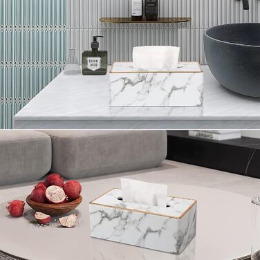 Коробка для серветок Rarapop з PU-шкіри, прямокутна, для комода, ванної кімнати, офісу (мраморний дизайн)