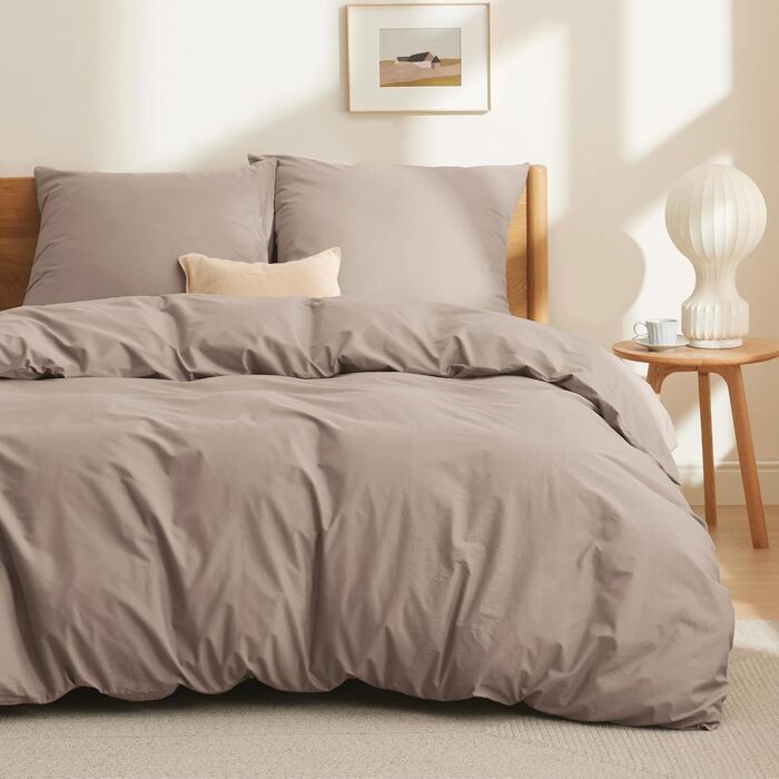 Комплект постільної білизни BEDSURE 135x200 з бавовни (4 шт.) - сірий колір, комплект з 2 наволочок 80x80 см, Oeko-TEX сертифікація, застібка на блискавку (155 x 220 см, хакі)