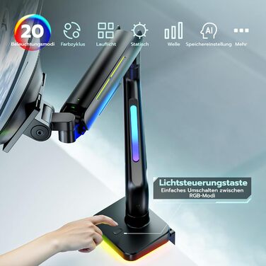 Кріплення для монітора ARES WING RGB - тримач для ігрового монітора, 17-49 дюймів, підходить для важких (20 кг) та вигнутих моніторів, регульована висота, чорний