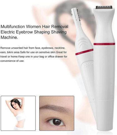 Електричний тример для брів та обличчя для жінок, безболісний, з гребінцем для брів (білий)
