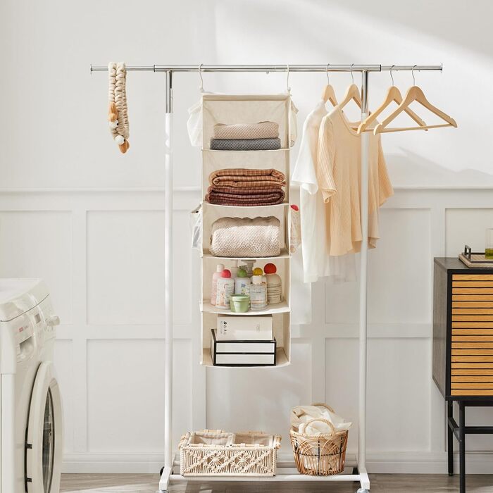 Органайзер для шафи MAX Houser з 5 полицями, для економії місця, з 4 кишенями збоку, складний, бежевий