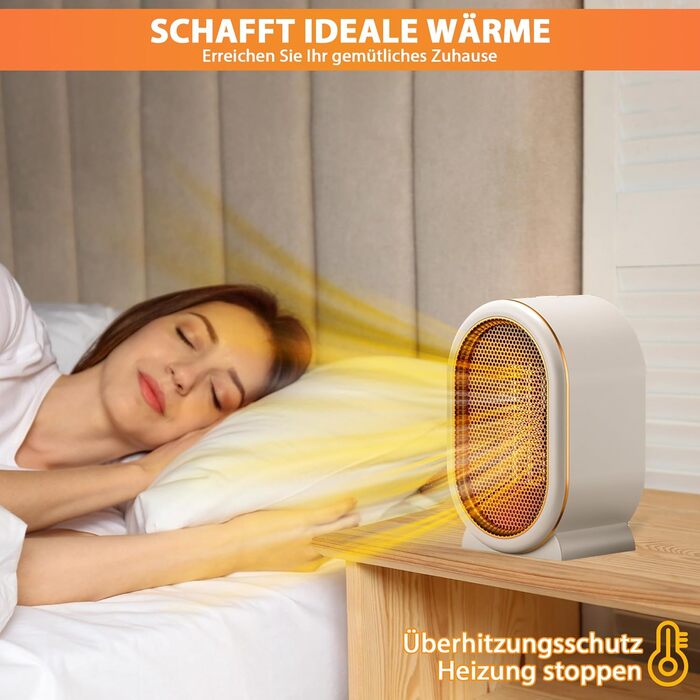Електричний обігрівач 1200W з PTC-керамічним нагрівом, 2 режими, стабільна температура, захист від перегріву та перекидання, тихий, компактний, для дому, спальні, офісу