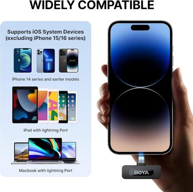 BOYA BY-V2 Бездротовий мікрофон-лапка для смартфона: iPhone, Android, USB-C, 48 КГц, 9 годин роботи, шумозаглушення