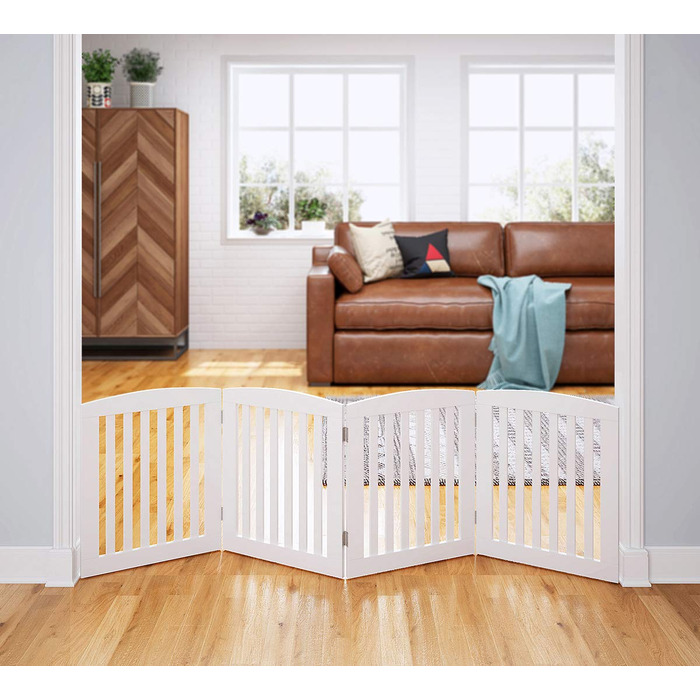 Ворота для собак PAWLAND, розкладні, дерев'яні, 60 см, 4 сходинки, для дому, саду, білі