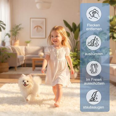 Килим круглий 100 см, миючий, антиковзний, з високим ворсом, для дитячої кімнати, м'який, пухнастий, кремовий колір