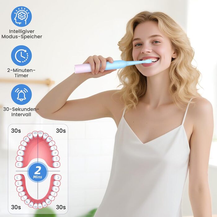 Електрична зубна щітка YUNCHI C2 з 40000 VPM, звукова, для дорослих та дітей, USB-C зарядка, 30 днів роботи, 5 режимів, 8 насадок, рожева/блакитна