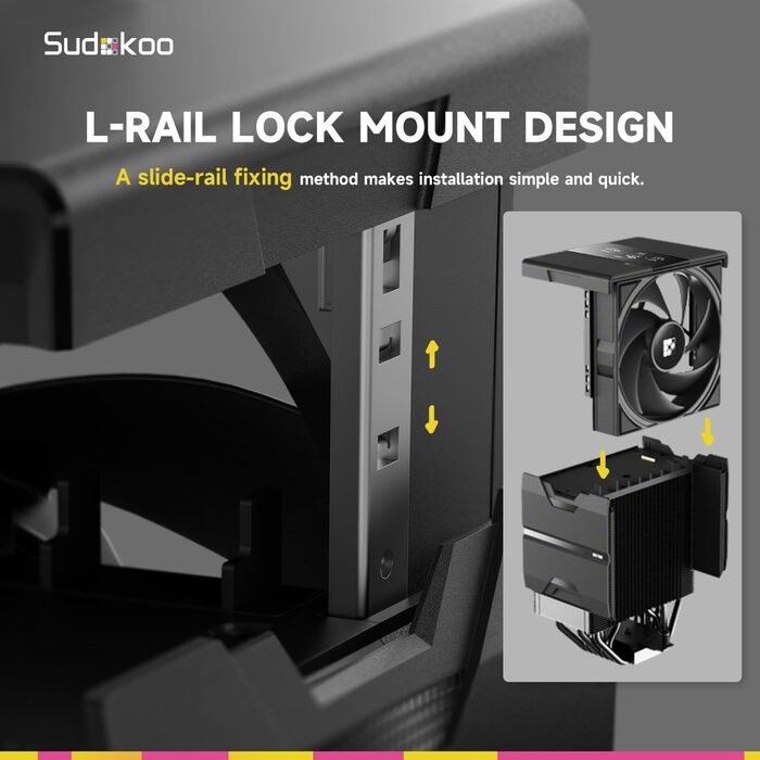 Кулер для процесора Sudokoo SK700V AM5 з дисплеєм та 6 heatpipes: 120мм вентилятор для AM5, безперешкодний доступ до RAM, 5 років гарантії (SK700V Чорний + MACH140)