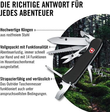 Мультитул Victorinox Outrider, Швейцарський армійський ніж, 14 функцій, чорний