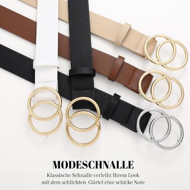 Жіночий шкіряний ремінь JasGood з подвійною кільцевою пряжкою для джинсів, штанів, суконь - чорний, XS (100 см, об'єм талії 65-75 см)