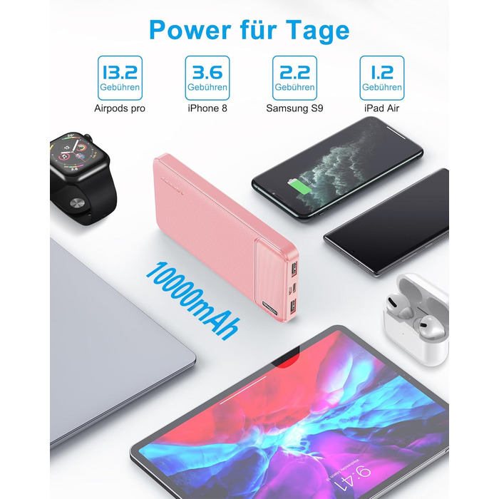 Power Bank AsperX 10000mAh (2 шт.) з USB-C, 4 порти, для iPhone, iPad, Huawei, Tablet - Чорний+Білий