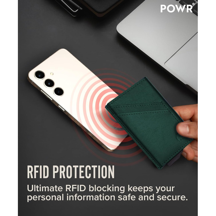 PWR Wallet: Чоловічий металевий картхолдер з відділенням для монет. Мінімалістичний гаманець-картхолдер для чоловіків (колір: Renngrün)