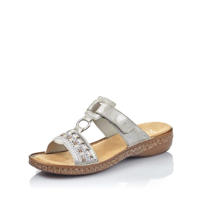 Пантолети Rieker 628M6 сріблясті жіночі Slip-On, розмір 41 EU