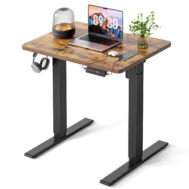 Регульований по висоті письмовий стіл FEZIBO 160x80 см з USB-C та USB-A портами для зарядки, коричневий