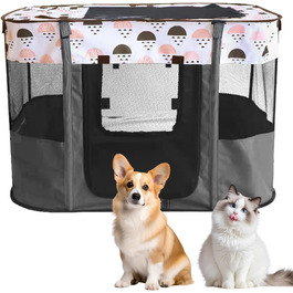 Клітка-забіг для цуценят, сіра. Розміру L. Розкладний забіг для тварин, огорожа для цуценят, портативна клітка для кошенят, цуценят, кроликів