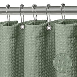Штора для душу текстильна водонепроникна з поліестеру, 180x200 см, зелена, з кільцями (1 шт)