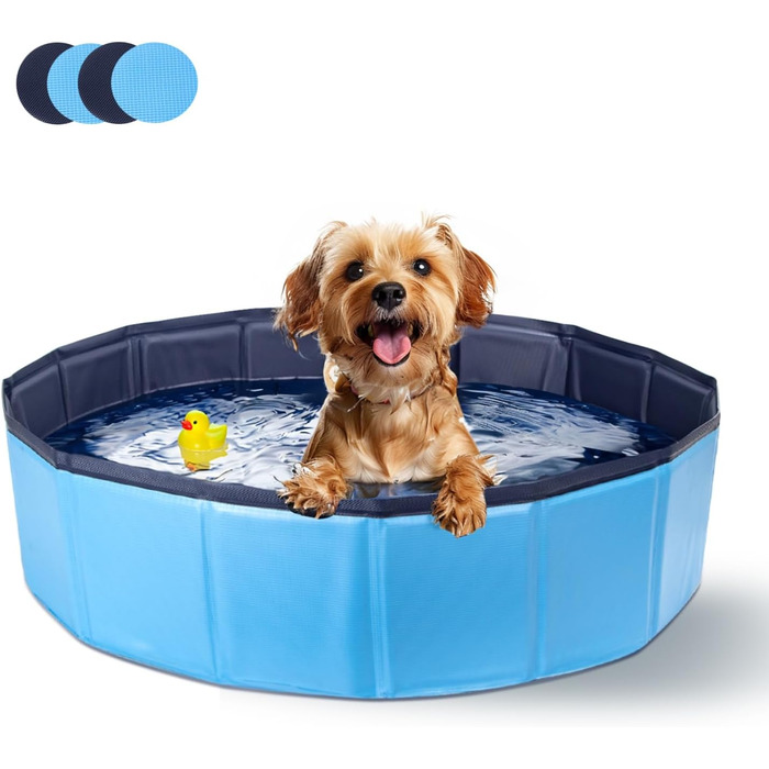 Nobleza Hundepool for Large & Small Dogs, Foldable Dog Splash Pool, Stable Dog Bathtub, Swimming Pool for Cats, 80 * 20cm, S, Blue
