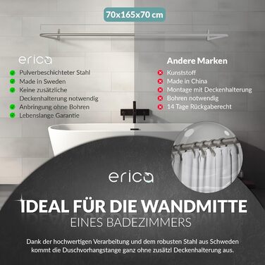 Штанга для душу Ericha L-подібної та U-подібної форми - 4-в-1 для ванни/душу - сталева з порошковим покриттям (сірий глянцевий)