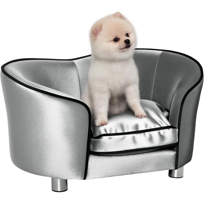 Диванчик для собак PawHut, лежанка для котів, крісло для тварин з дерев'яним каркасом, знімний коврик, 69 x 49 x 38 см